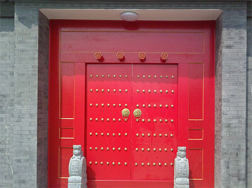龙门中国传统四合院系列朱红色中式木制大门木作